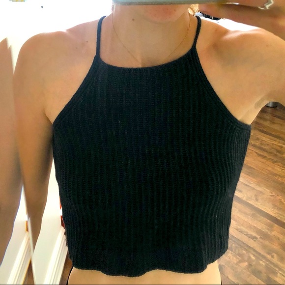 High neck black cotton Brandy Melville crop tank. - Picture 1 of 3